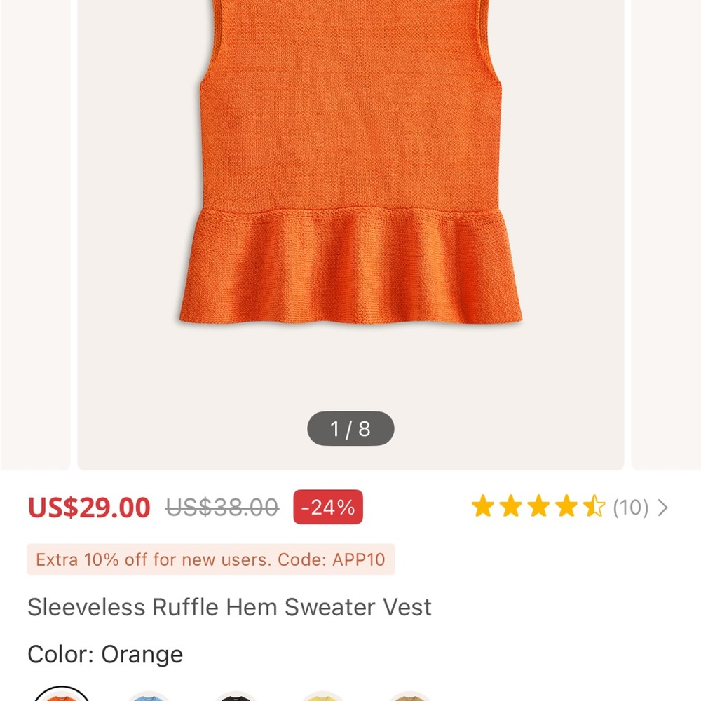 Commense Orange Sleeveless Ruffle Hem Sweater Vest